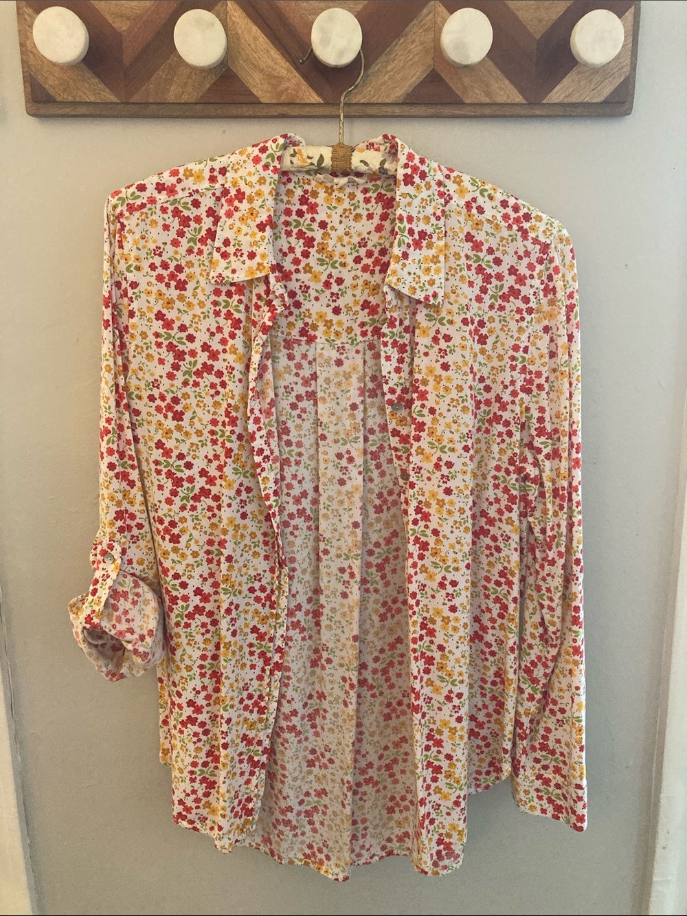 Jane and Delancey Button Tie Long Sleeve Business Casual Floral Top Size M